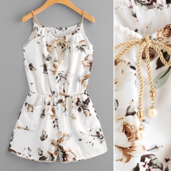 Raining Bliss Pants - Floral White Romper